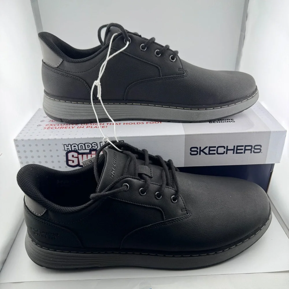 Skechers Swift Fit Mens Size 12 Black Hands Free Slip On Oxford Sneaker 182004